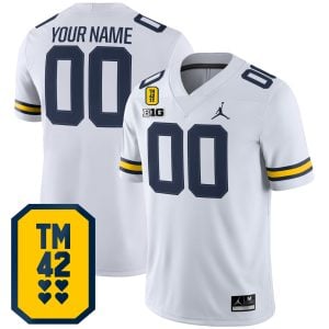 Custom Michigan Wolverines Football White Game Jersey w/ TM42 Patch - All Stitched