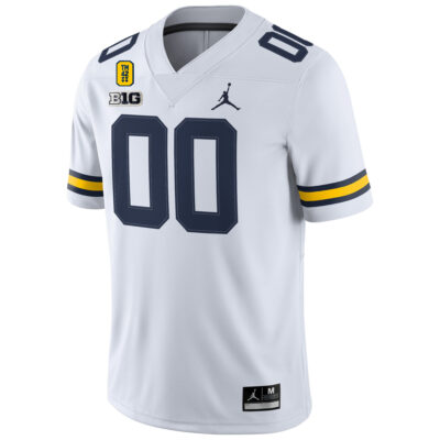 Alternative view of Custom Michigan Wolverines Football White Game Jersey w/ TM42 Patch - All Stitched