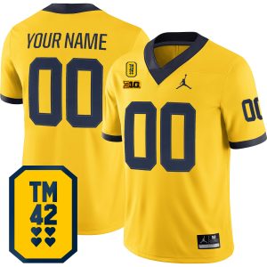 Custom Michigan Wolverines Football Maize Game Jersey w/ TM42 Patch - All Stitched