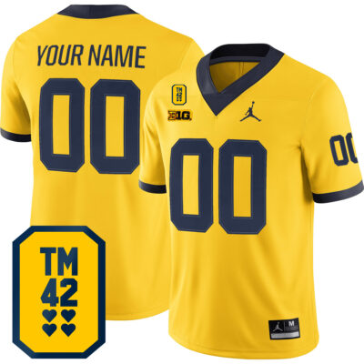 Custom Michigan Wolverines Football Maize Game Jersey w/ TM42 Patch - All Stitched