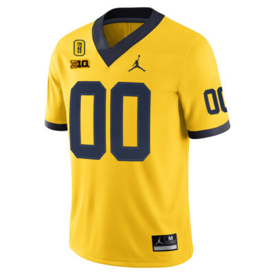 Alternative view of Custom Michigan Wolverines Football Maize Game Jersey w/ TM42 Patch - All Stitched