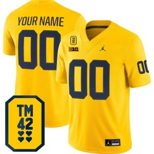 Custom Michigan Wolverines Football Maize Alternate Game Jersey w/ TM42 Patch - All Stitched