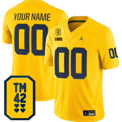 Custom Michigan Wolverines Football Maize Alternate Game Jersey w/ TM42 Patch - All Stitched