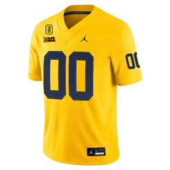 Alternative view of Custom Michigan Wolverines Football Maize Alternate Game Jersey w/ TM42 Patch - All Stitched
