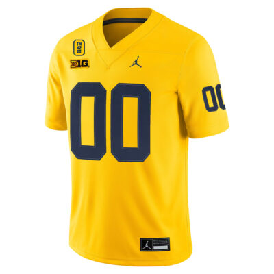 Alternative view of Custom Michigan Wolverines Football Maize Alternate Game Jersey w/ TM42 Patch - All Stitched
