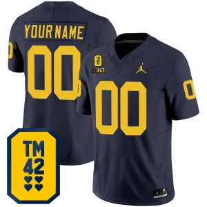 Custom Michigan Wolverines Football Navy Jersey w/ TM42 Patch - All Stitched