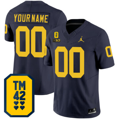 Custom Michigan Wolverines Football Navy Jersey w/ TM42 Patch - All Stitched