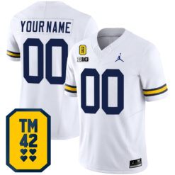 Custom Michigan Wolverines Football White Jersey w/ TM42 Patch - All Stitched