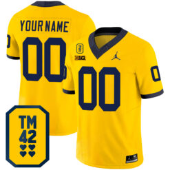 Custom Michigan Wolverines Football Maize Jersey w/ TM42 Patch - All Stitched