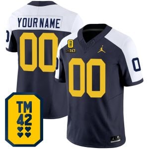 Custom Michigan Wolverines Football Navy Alternate Jersey w/ TM42 Patch - All Stitched