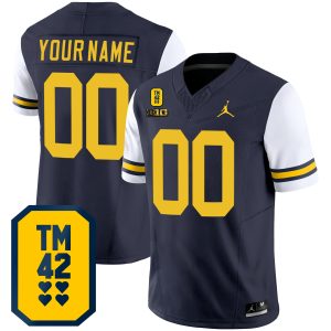 Custom Michigan Wolverines Football Alternate Navy Jersey w/ TM42 Patch - All Stitched
