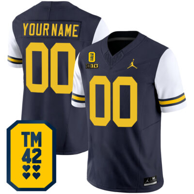 Custom Michigan Wolverines Football Alternate Navy Jersey w/ TM42 Patch - All Stitched