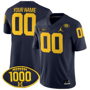Custom Michigan Wolverines Football 1000 Wins Navy Game Jersey - All Stitched