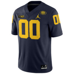 Alternative view of Custom Michigan Wolverines Football 1000 Wins Navy Game Jersey - All Stitched
