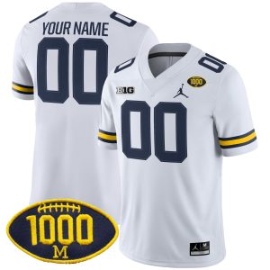Custom Michigan Wolverines Football 1000 Wins White Game Jersey - All Stitched