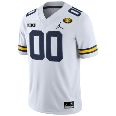 Alternative view of Custom Michigan Wolverines Football 1000 Wins White Game Jersey - All Stitched