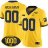 Custom Michigan Wolverines Football 1000 Wins Maize Game Jersey - All Stitched