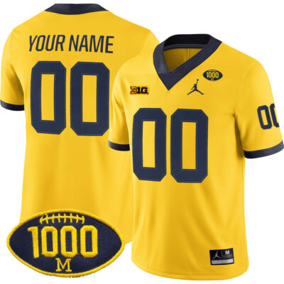 Custom Michigan Wolverines Football 1000 Wins Maize Game Jersey - All Stitched