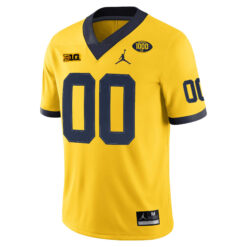 Alternative view of Custom Michigan Wolverines Football 1000 Wins Maize Game Jersey - All Stitched
