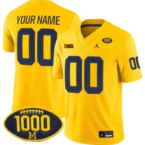 Custom Michigan Wolverines Football 1000 Wins Maize Alternate Game Jersey - All Stitched
