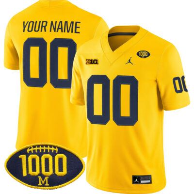 Custom Michigan Wolverines Football 1000 Wins Maize Alternate Game Jersey - All Stitched