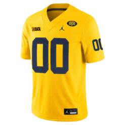Alternative view of Custom Michigan Wolverines Football 1000 Wins Maize Alternate Game Jersey - All Stitched