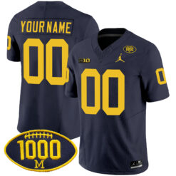 Custom Michigan Wolverines Football 1000 Wins Navy Jersey - All Stitched