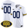 Custom Michigan Wolverines Football 1000 Wins White Jersey - All Stitched