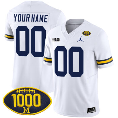 Custom Michigan Wolverines Football 1000 Wins White Jersey - All Stitched