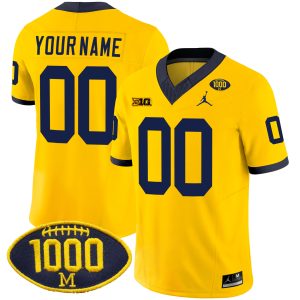 Custom Michigan Wolverines Football 1000 Wins Maize Jersey - All Stitched