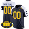 Custom Michigan Wolverines Football 1000 Wins Navy Alternate Jersey - All Stitched