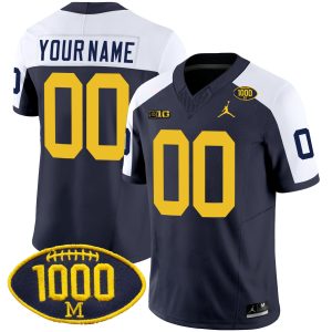 Custom Michigan Wolverines Football 1000 Wins Navy Alternate Jersey - All Stitched