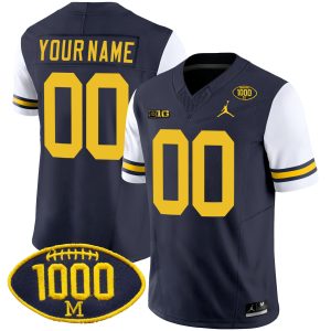 Custom Michigan Wolverines Football 1000 Wins Alternate Navy Jersey - All Stitched