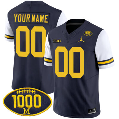 Custom Michigan Wolverines Football 1000 Wins Alternate Navy Jersey - All Stitched