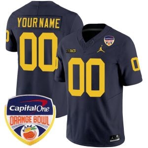 Custom Michigan Wolverines Football Orange Bowl Navy Jersey - All Stitched