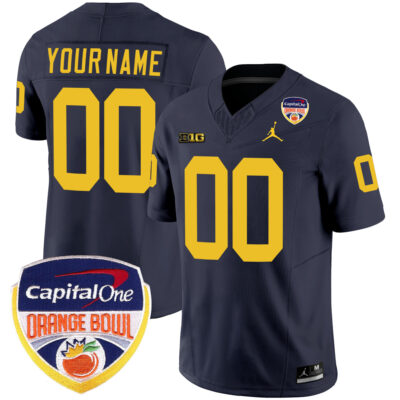 Custom Michigan Wolverines Football Orange Bowl Navy Jersey - All Stitched