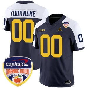 Custom Michigan Wolverines Football Orange Bowl Navy Alternate Jersey - All Stitched