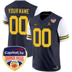 Custom Michigan Wolverines Football Orange Bowl Alternate Navy Jersey - All Stitched
