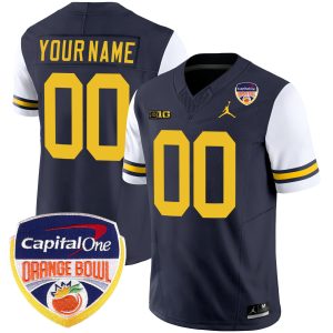 Custom Michigan Wolverines Football Orange Bowl Alternate Navy Jersey - All Stitched
