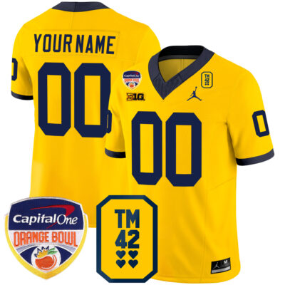 Custom Michigan Wolverines Football Orange Bowl w/ TM42 Patch Maize Jersey - All Stitched