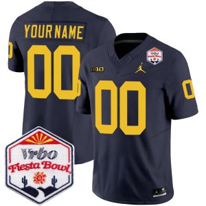 Custom Michigan Wolverines Football Fiesta Bowl Navy Jersey - All Stitched