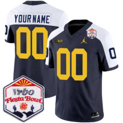Custom Michigan Wolverines Football Fiesta Bowl Navy Alternate Jersey - All Stitched
