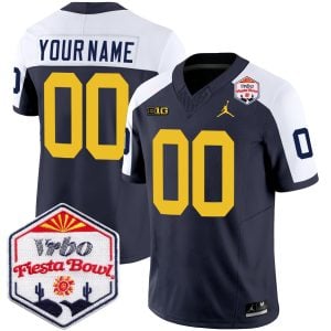 Custom Michigan Wolverines Football Fiesta Bowl Navy Alternate Jersey - All Stitched