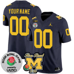 Custom Michigan Wolverines Football Rose Bowl Navy Jersey - All Stitched