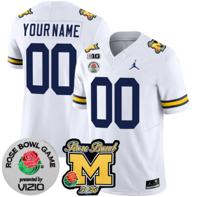 Custom Michigan Wolverines Football Rose Bowl White Jersey - All Stitched