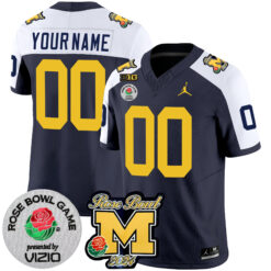 Custom Michigan Wolverines Football Rose Bowl Navy Alternate Jersey - All Stitched