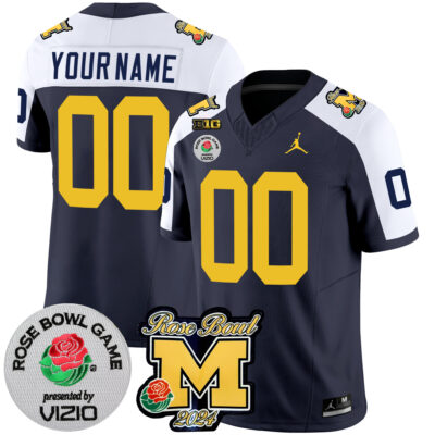 Custom Michigan Wolverines Football Rose Bowl Navy Alternate Jersey - All Stitched