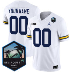 Custom Michigan Wolverines Football ReliaQuest Bowl White Jersey - All Stitched