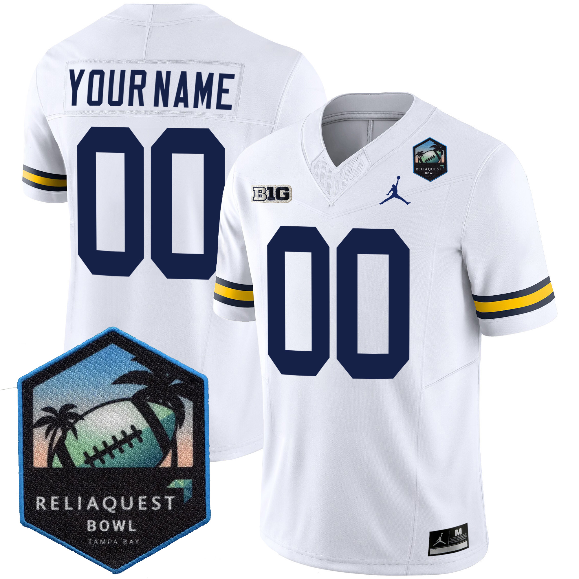 Custom Michigan Wolverines Football ReliaQuest Bowl White Jersey - All Stitched
