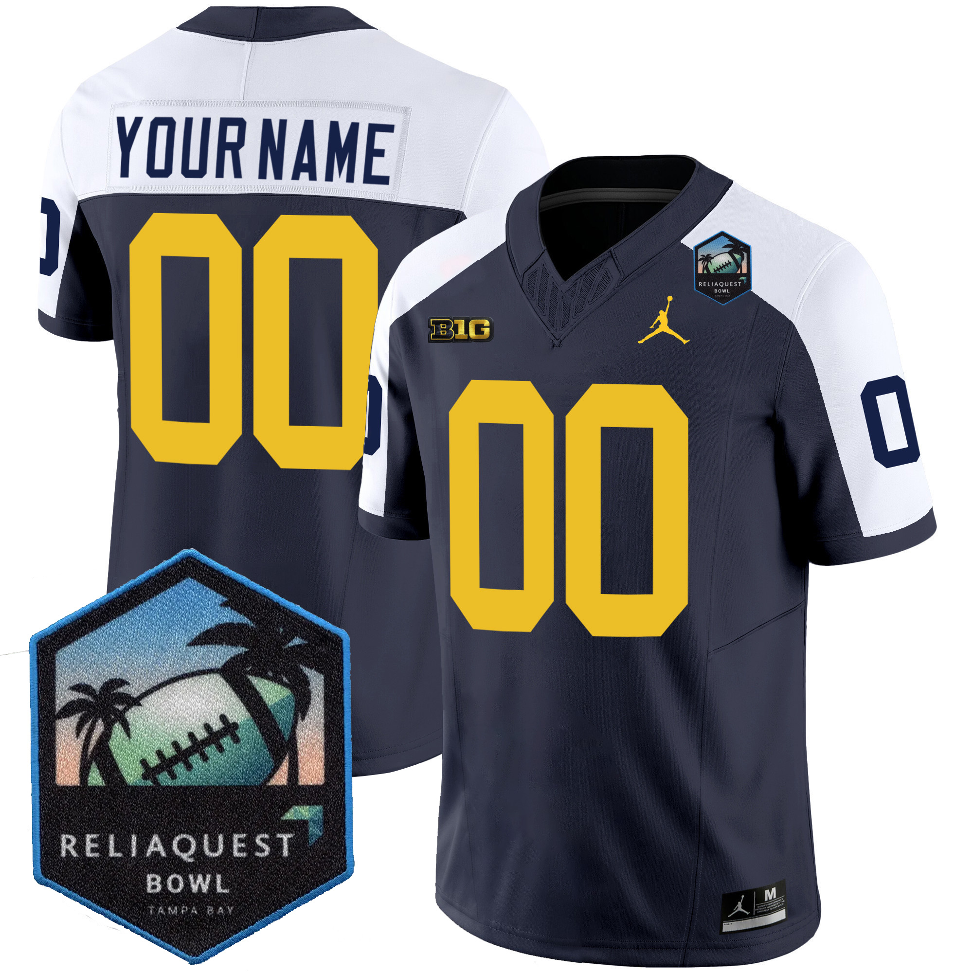 Custom Michigan Wolverines Football ReliaQuest Bowl Navy Alternate Jersey - All Stitched